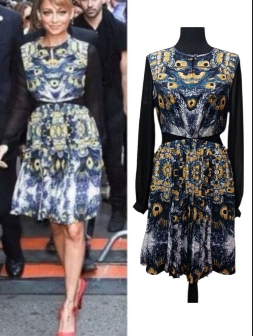 Peacock Pleated Dress Lace Insert Waist Witchy Whimsy Nicole Richie